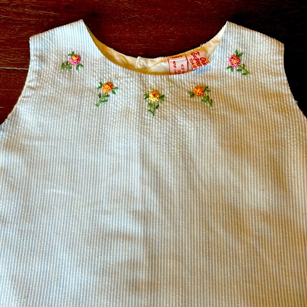 Orient Expressed Inc.Blue Seersucker with Embroidered Flowers Sleeveless Top